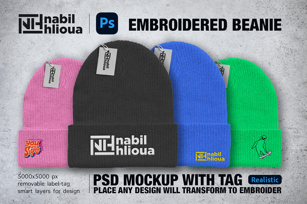 embroidered BEANIE HAT PSD Mockup, a Hat Mockup by NH graphic (Photo 1 of 4)