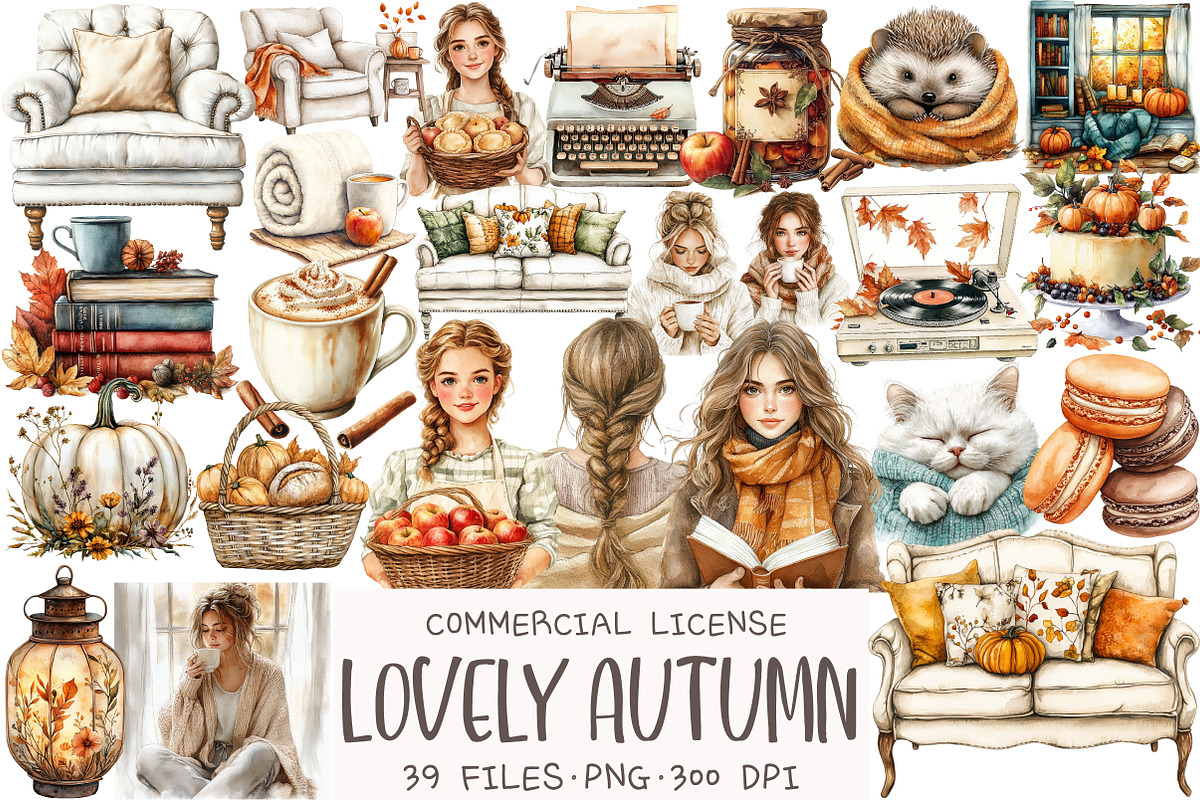 Watercolor Lovely Autumn Clipart, an Illustration by OK Design (Photo 1 of 5)
