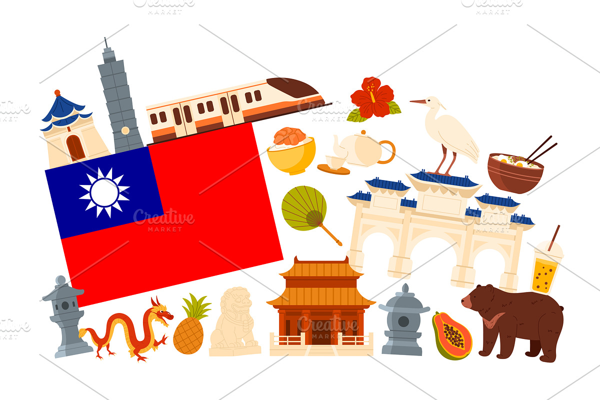 Taiwan Culture Landmarks Food and, an Object Illustration by Flashvector