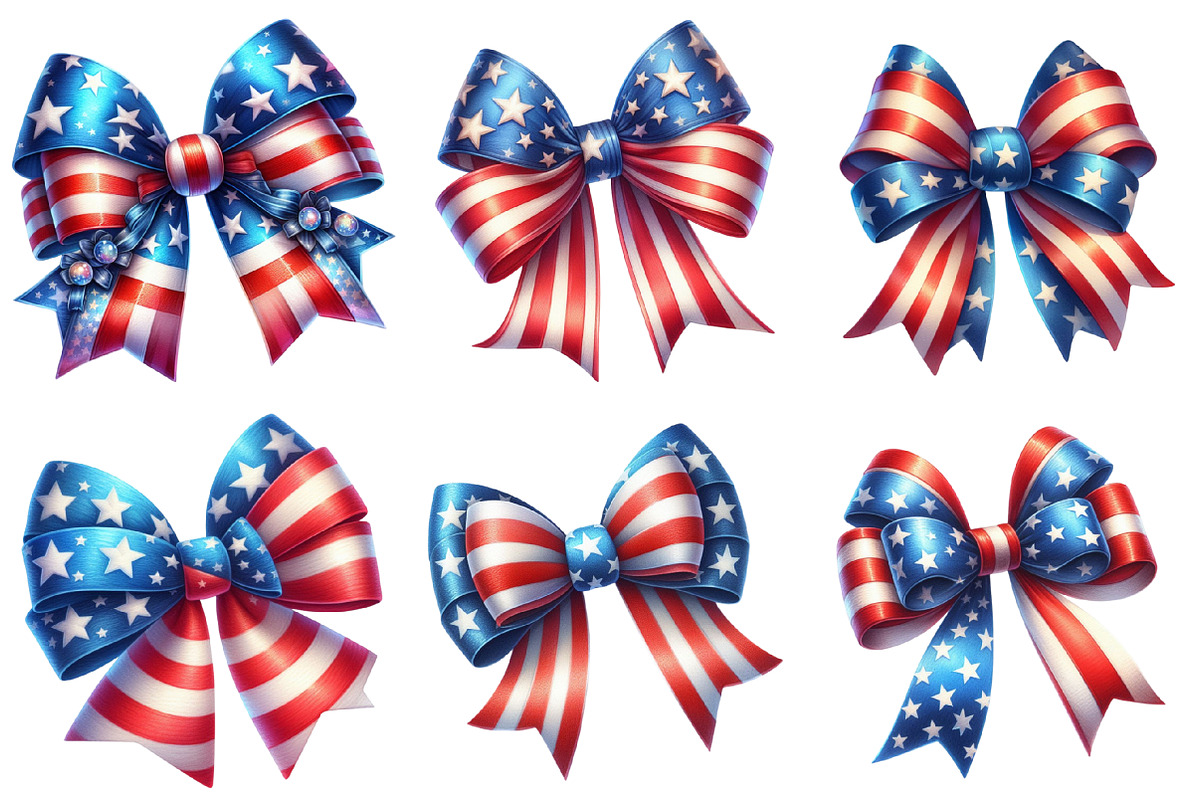 Watercolor 4th of July Bow Clipart, an Illustration by Sublimation Artist (Photo 2 of 6)