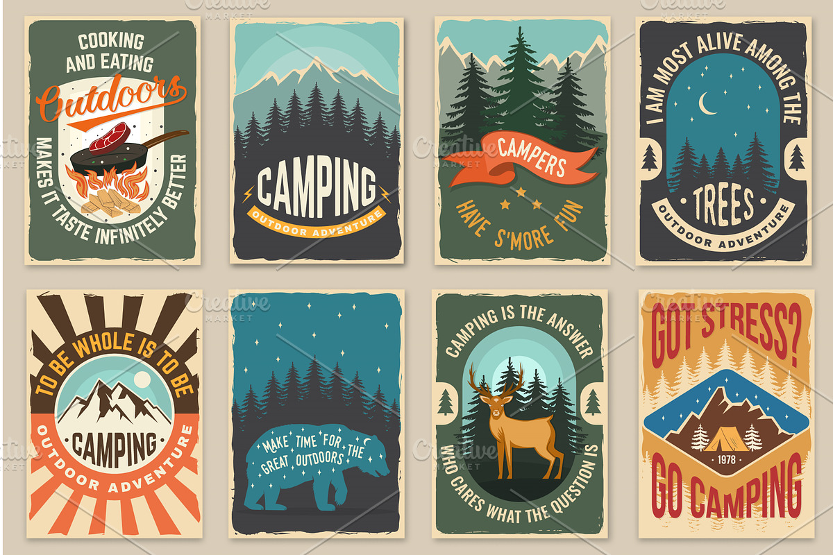 Set of Summer camp  retro posters, a Decorative Illustration by sivVector