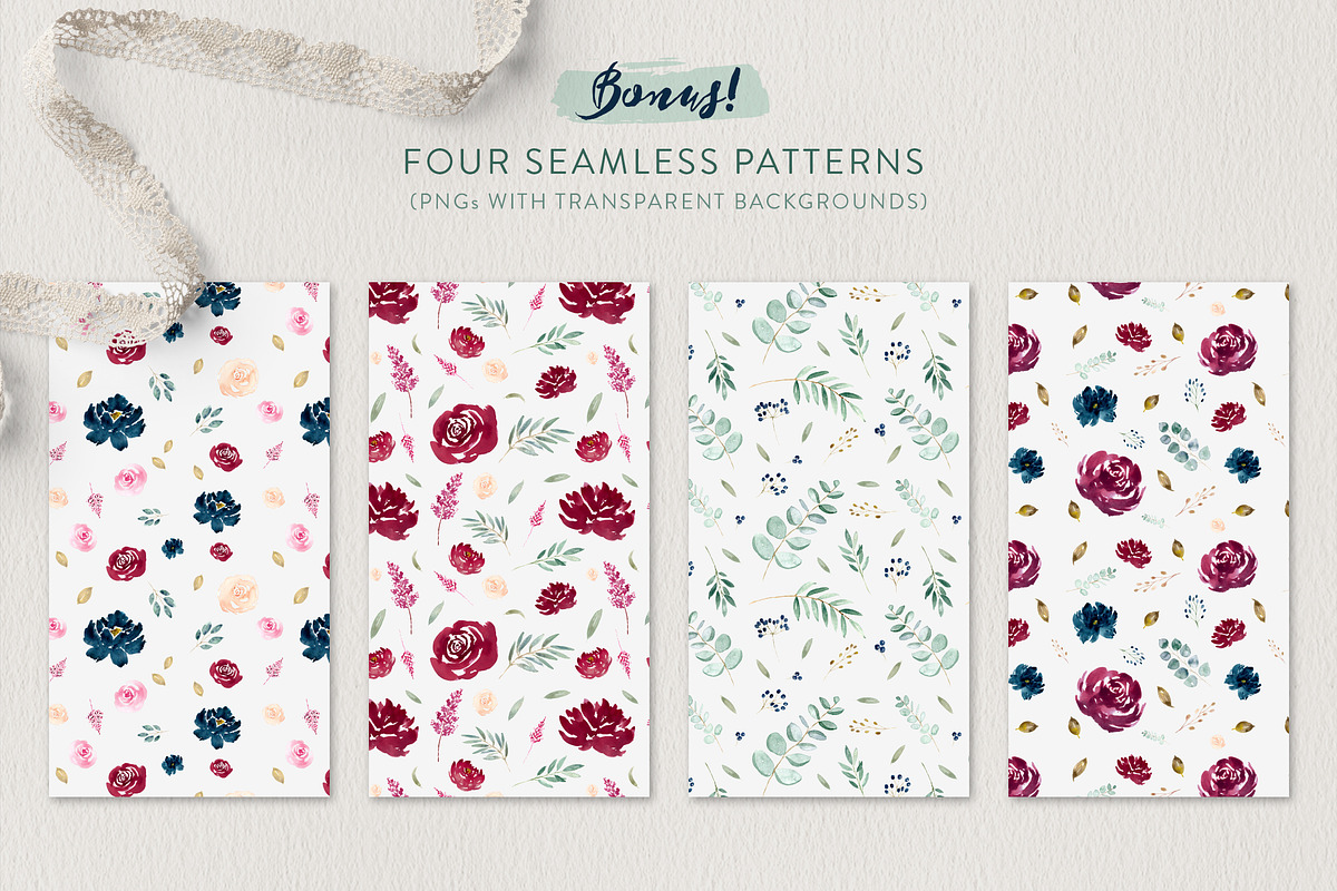 Burgundy + Navy Watercolour Flowers, an Illustration by ClementineCreative (Photo 9 of 9)