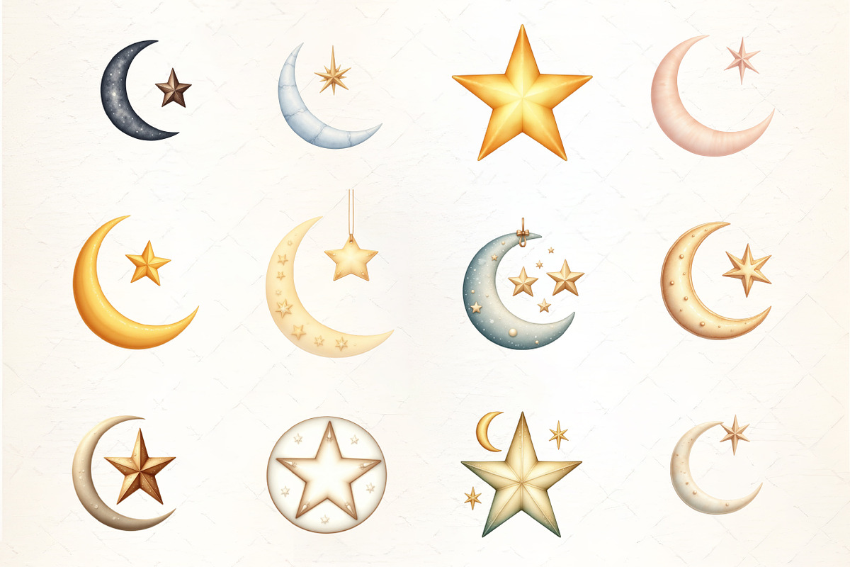 Christmas Star and Moon Clipart, an Illustration by CrexoraLab (Photo 2 of 5)