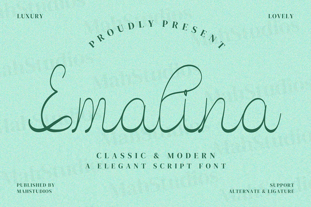 Emalina Scipt Fonts, a Script Font by mahstudios (Photo 1 of 15)