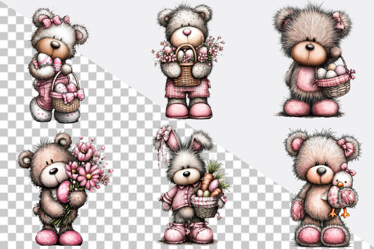 Whimsical Easter Teddy Bear Clipart, an Illustration by SVGArt (Photo 2 of 7)