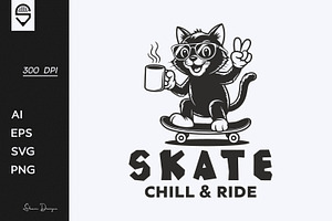 Cool Skateboarding Cat, T-shirt, an Animal Illustration by shaondesigns