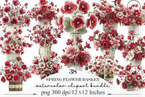 Spring Flower Basket Clipart, an Illustration by Designking