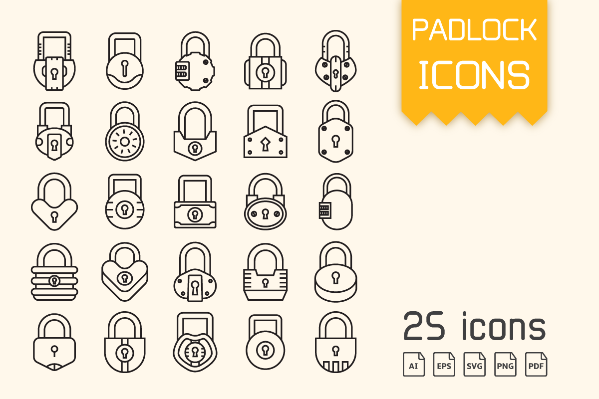 Padlock Icons Line Illustration Set | Outline Icons ~ Creative Market