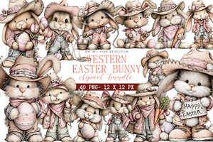 Western Easter Bunny Clipart, an Illustration by DreamArtGraphic