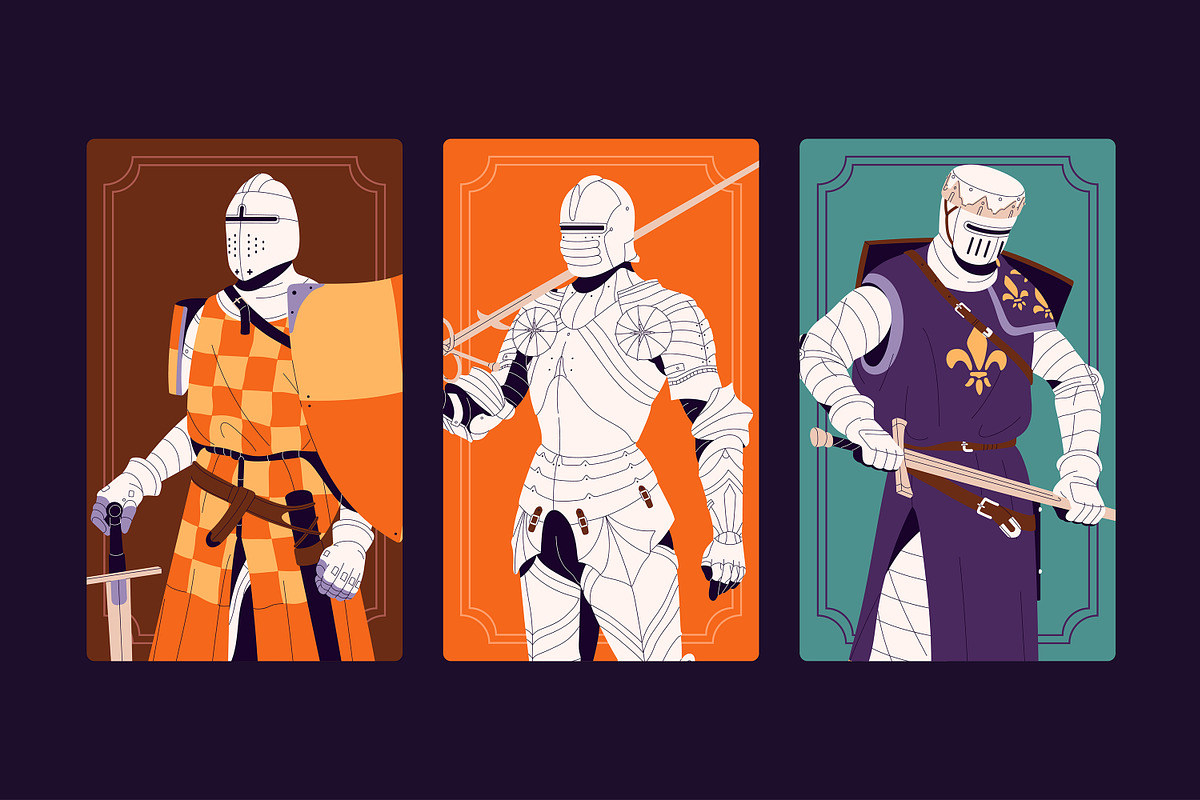 Medieval knights set + cards, a Person Illustration by PaperTrident (Photo 6 of 7)