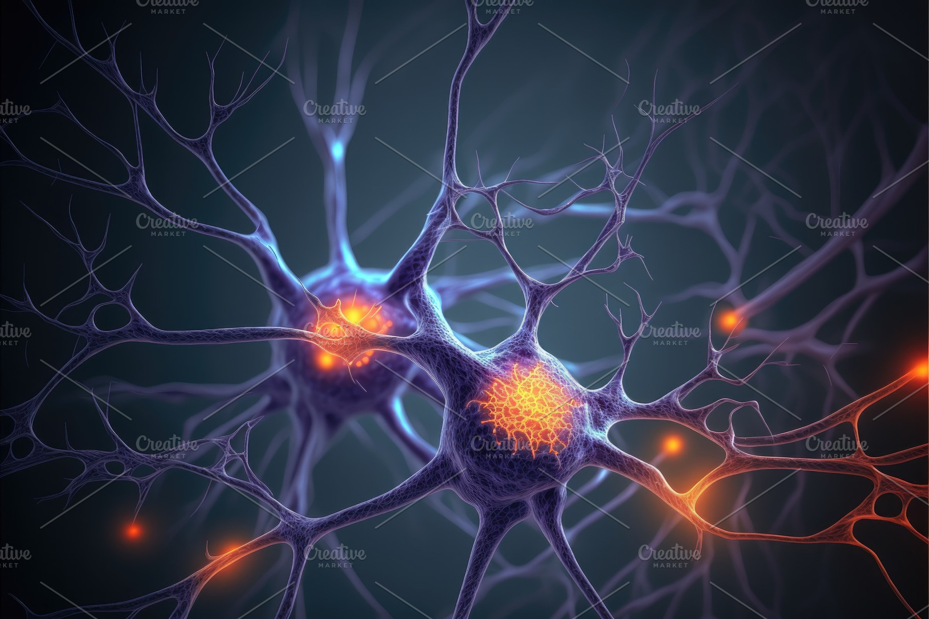 Signals in neurons in brain, 3D illustration of neural network., a Health & Medical Photo by José Manuel Gelpi