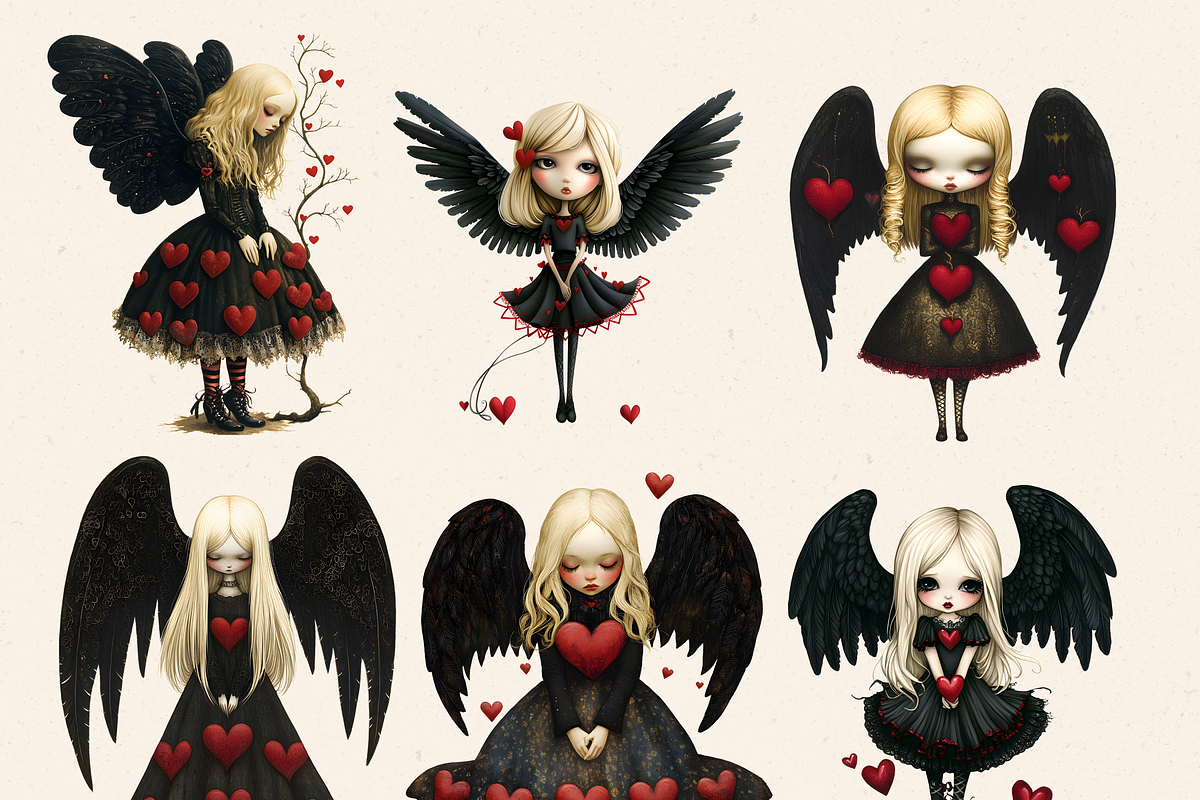 VALENTINE BLACK ANGELS CLIPART PACK, a Person Illustration by Daring Digies (Photo 3 of 10)