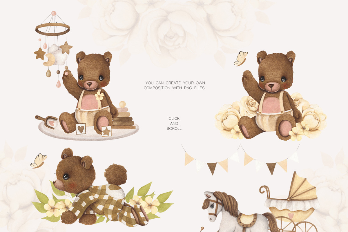 Bear and His Toys Animals Watercolor, an Animal Illustration by ViktoriyaD (Photo 5 of 9)