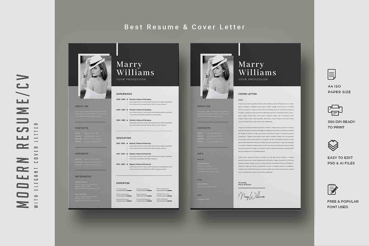 340. Modern Resume Template, a Stationery Template by CreativeRezwan (Photo 2 of 3)