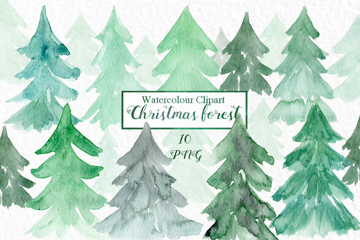 Watercolor Christmas forest clipart, a Background Graphic by LABFcreations (Photo 1 of 3)