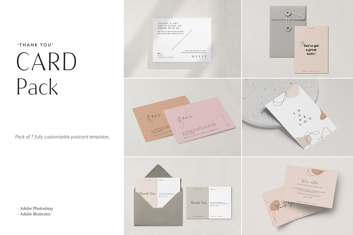 Printable 'Thank You' Card Bundle, a Card Template by Nonola (Photo 1 of 13)