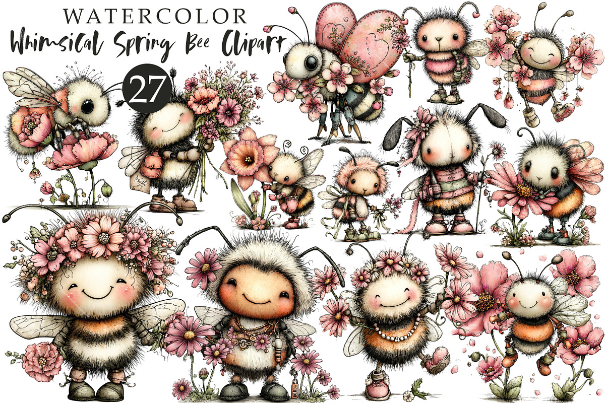 Whimsical Spring Bee Clipart, an Illustration by OK Design (Photo 1 of 6)