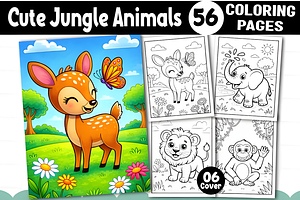 Cute Jungle Animals Coloring Book, an Animal Illustration by Ink Gallery