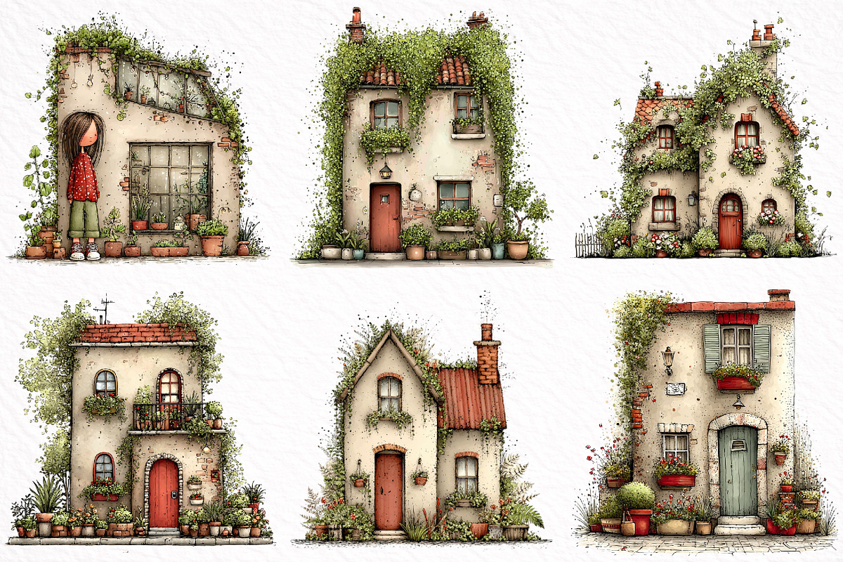 Green Summer Home Watercolor Clipart, an Illustration by DreamArtGraphic (Photo 3 of 8)
