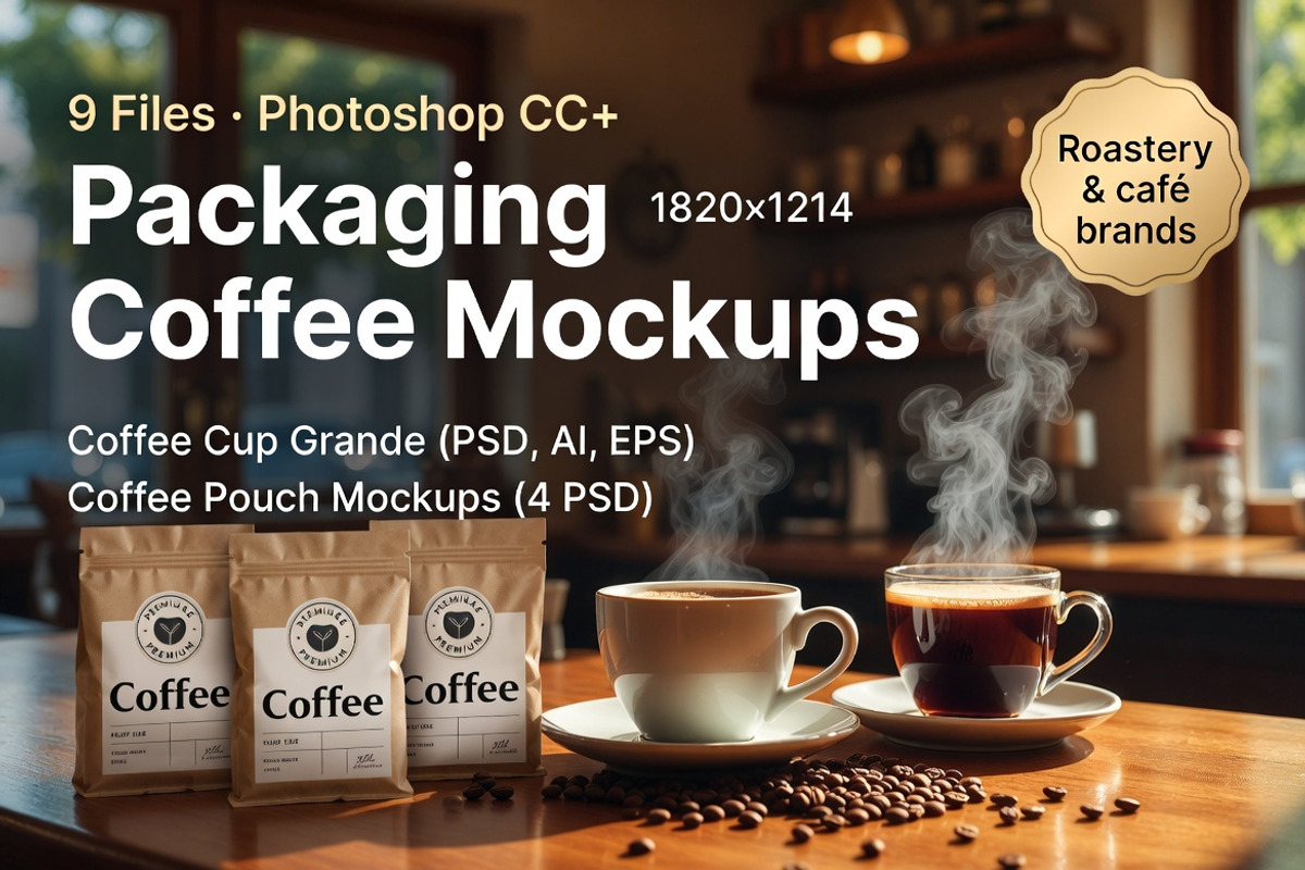 Coffee Cup Pouch Packaging Mockup, a Packaging Mockup by Dreamanart (Photo 1 of 3)