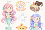 Little Mermaid Watercolor Clipart, an Animal Illustration by ekossa_art (Thumbnail 2 of 5)