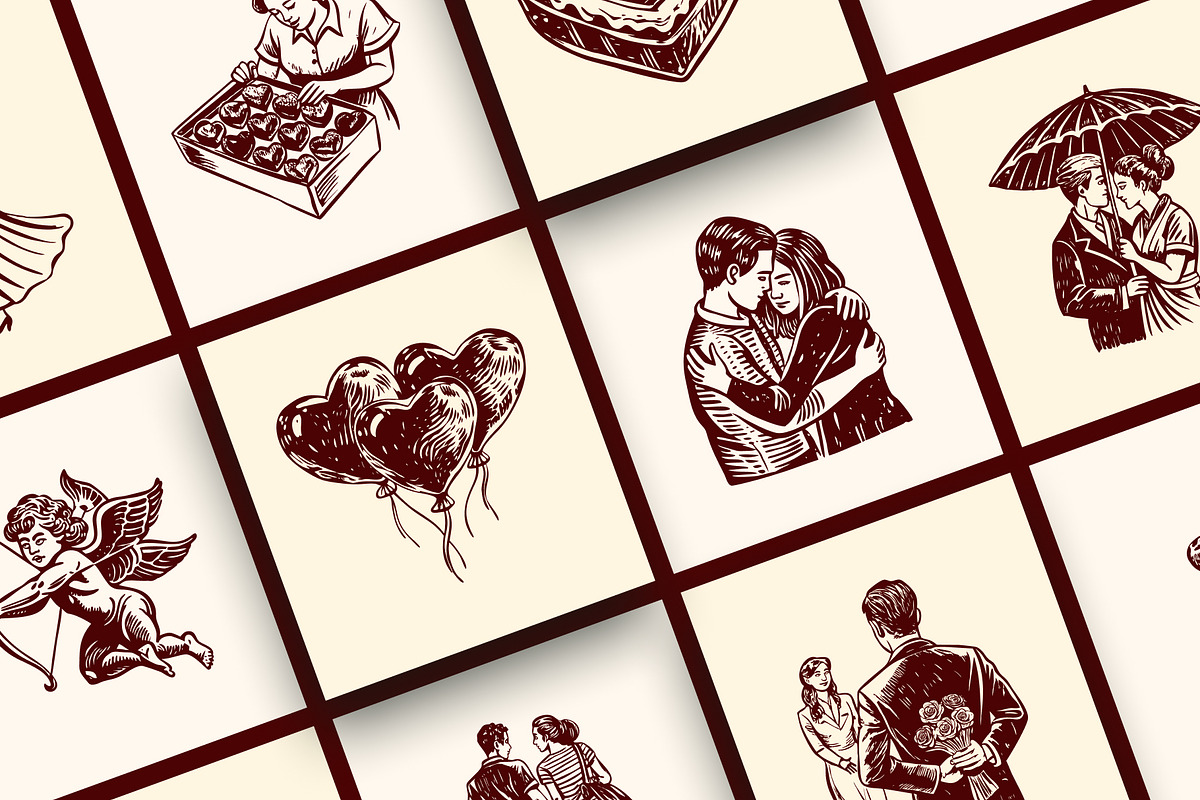 Vintage Valentines Illustration Set, a Person Illustration by Prosymbols (Photo 5 of 10)