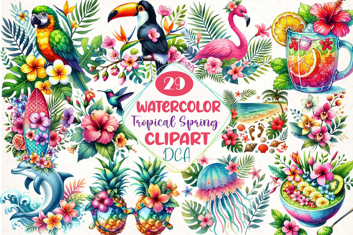 Tropical Spring Clipart, an Illustration by DreamCafeArt (Photo 1 of 6)