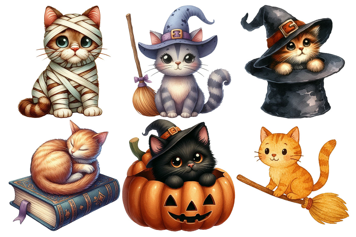 Whimsy Halloween Cat Clipart, an Animal Illustration by Pixels.Craft (Photo 3 of 7)