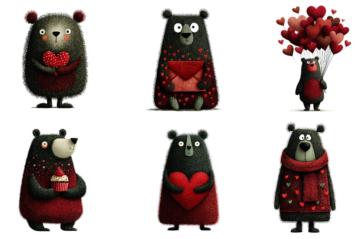 Whimsical Valentine Bears Clipart, an Illustration by Dream Creation (Photo 2 of 6)