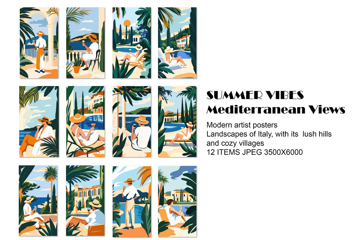 SUMMER VIBES  Mediterranean Views, an Illustration by SketchArtStudio (Photo 1 of 5)