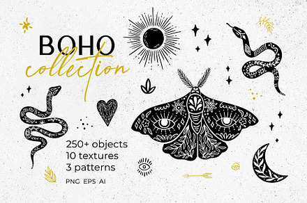 Boho linocut vector collection