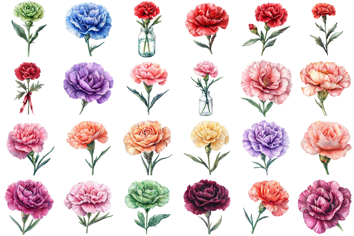 Watercolor Carnation Flower Clipart, an Illustration by Daily.Designs (Photo 2 of 3)