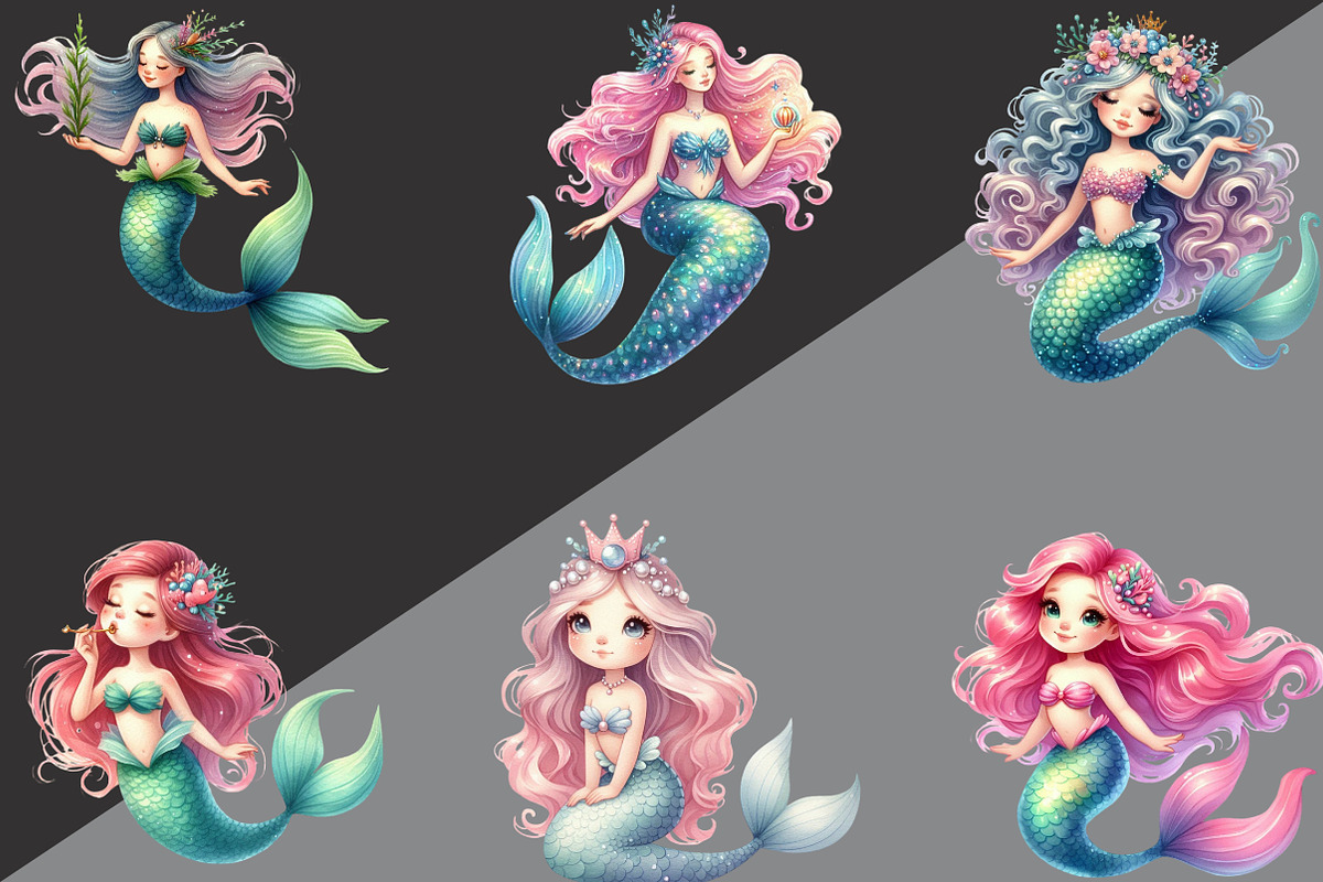 Little Mermaid Under the Sea Clipart, an Illustration by Black Bird Studio (Photo 2 of 6)