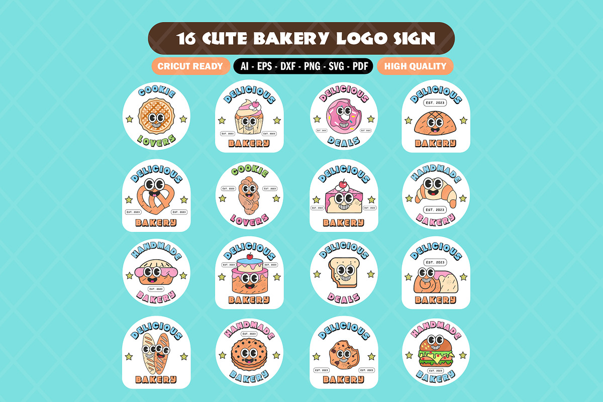 Set of retro bakery shop logo sign, a Branding & Logo Template by Guavanaboy (Photo 1 of 3)