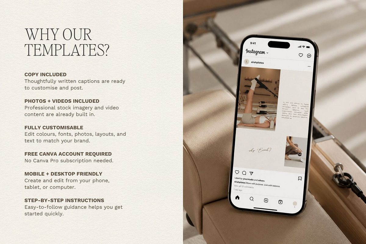 Pilates Instagram Social Media Kit, a Social Media Template by Ederra Design (Photo 4 of 13)