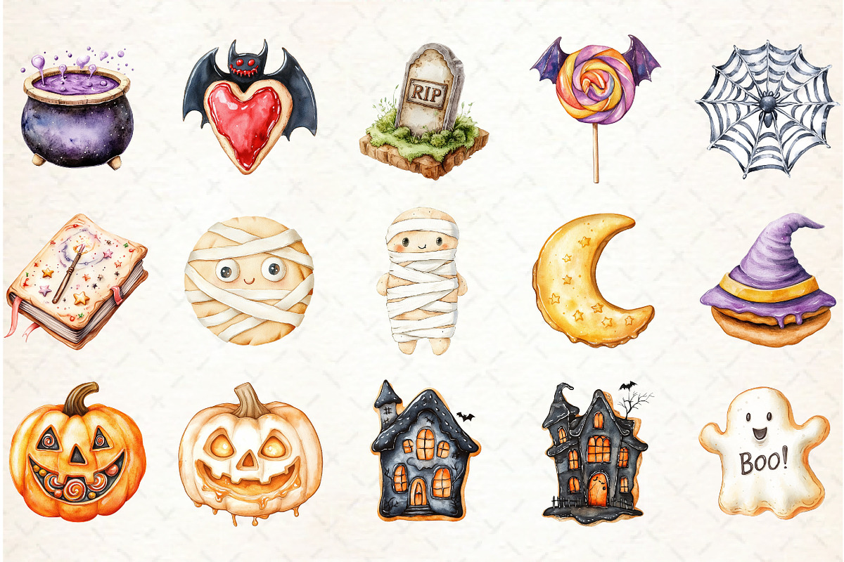 Watercolor Halloween Cookies Clipart, an Illustration by Libby Wishes (Photo 4 of 5)