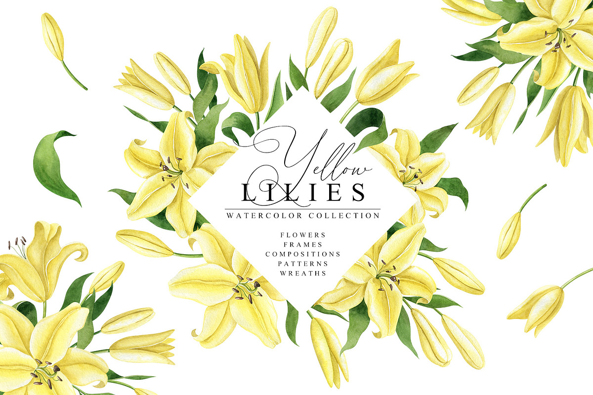 Yellow Lilies Watercolor Set, a Texture Illustration by Natalia Fedorova (Photo 1 of 10)
