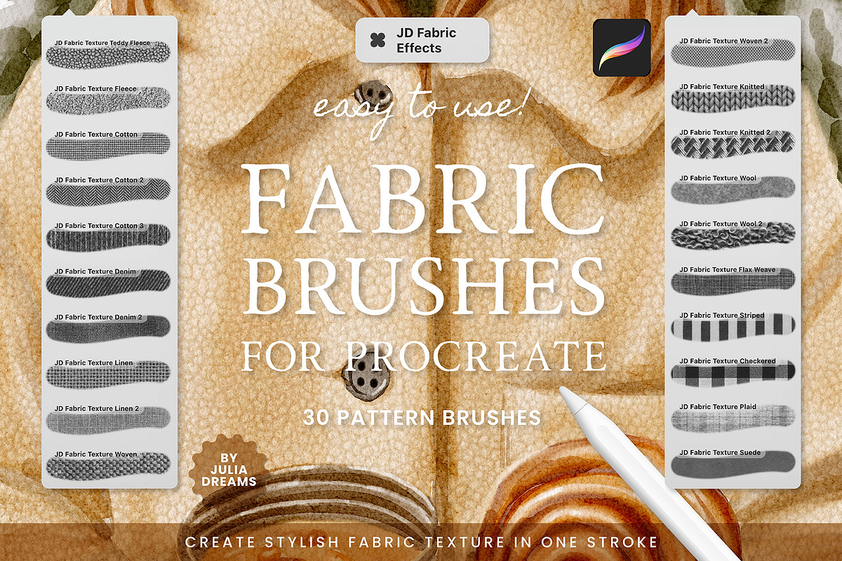 Fabric Effects Brushes Procreate, a Brush Add-On by Julia Dreams (Photo 1 of 6)