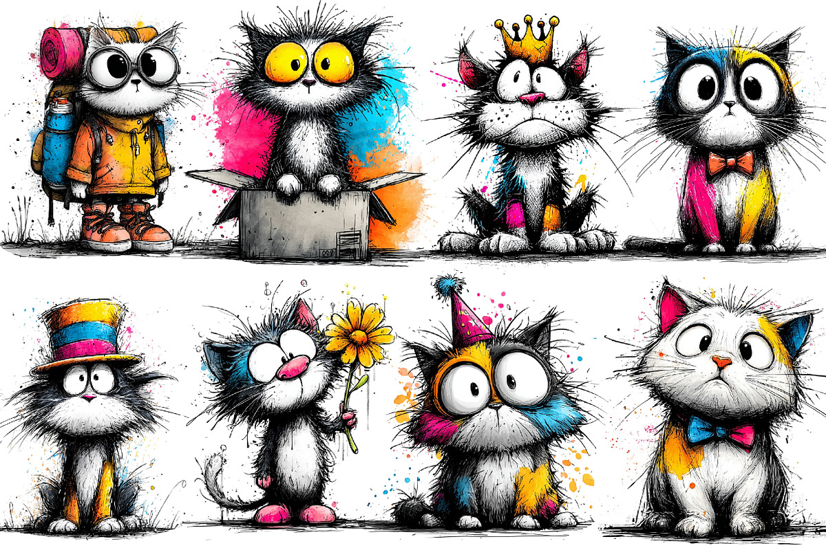 Quirky Funny Cats Clipart, an Animal Illustration by YA Design (Photo 2 of 5)