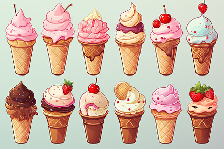 Set of colorful Ice cream cone carto, a Food & Drink Photo by Pixeness