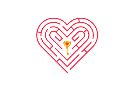 Heart maze concept icon with key, an Education Illustration by kotoffei