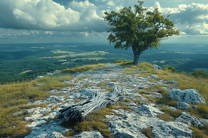 Scenic view of a lone tree atop a ro, a Photo by Tanuart