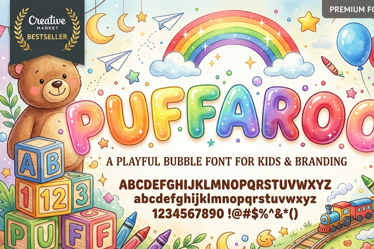 Puffaroo – Playful Bubble Font, a Sans Serif Font by RAHMAT (Photo 10 of 11)