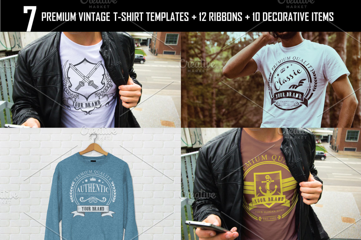 7 T-Shirts + 22 Free Items (50% Off), a Branding & Logo Template by Pentaclay (Photo 1 of 5)