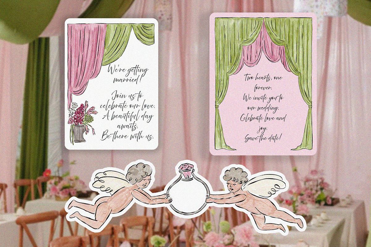 Chartreuse & Pink Wedding Clipart, an Object Illustration by Teresa Art Store (Photo 4 of 7)