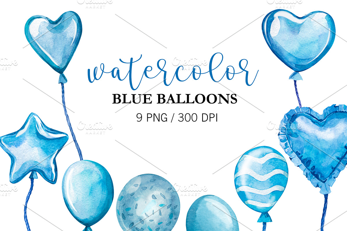Watercolor Blue Birthday Party PNG, an Object Illustration by PatternPalette (Photo 2 of 6)