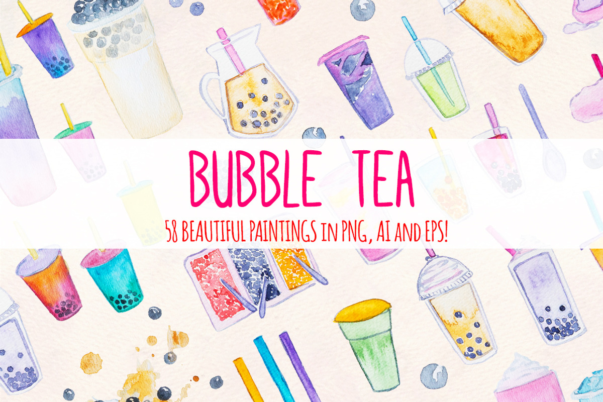 58 Bubble Tea Watercolor Graphics, a Food Illustration by Violet LeBeaux (Photo 1 of 3)