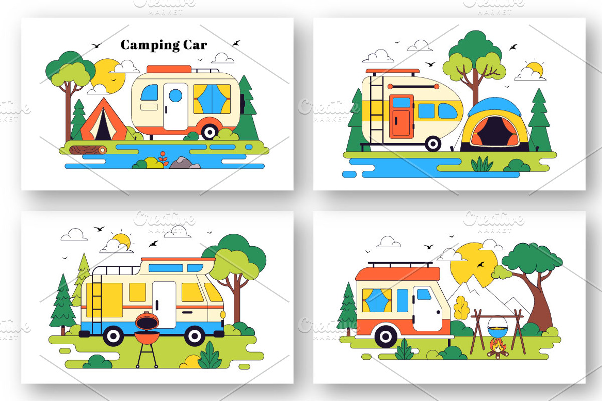 10 Camping Car Vector Illustration, a Transportation Illustration by denayunebgt (Photo 2 of 4)