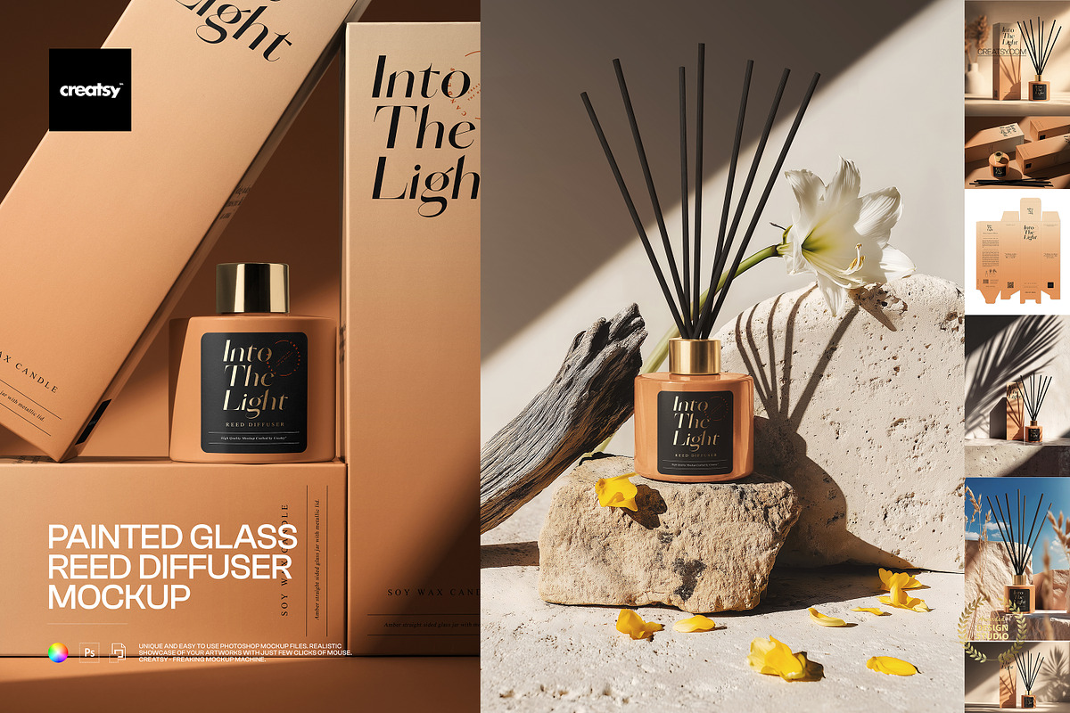 Painted Glass Reed Diffuser Mockup, a Household Mockup by creatsy5 (Photo 1 of 12)