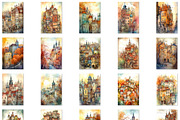 Cute watercolor town houses bundle, a Decorative Illustration by Bubert Art (Thumbnail 2 of 5)